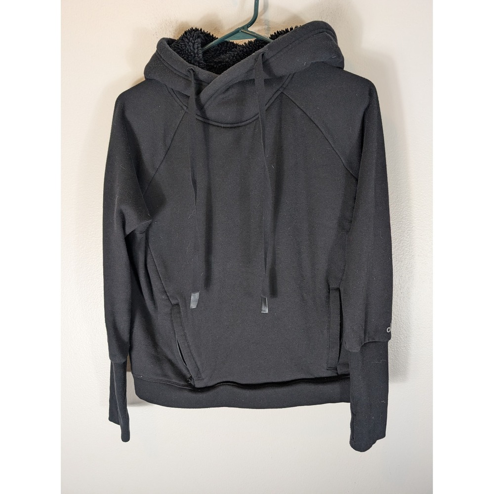 Alo Yoga Womens S Black Sherpa Lined Crossover Hoodie Sweatshirt Comfy Warm